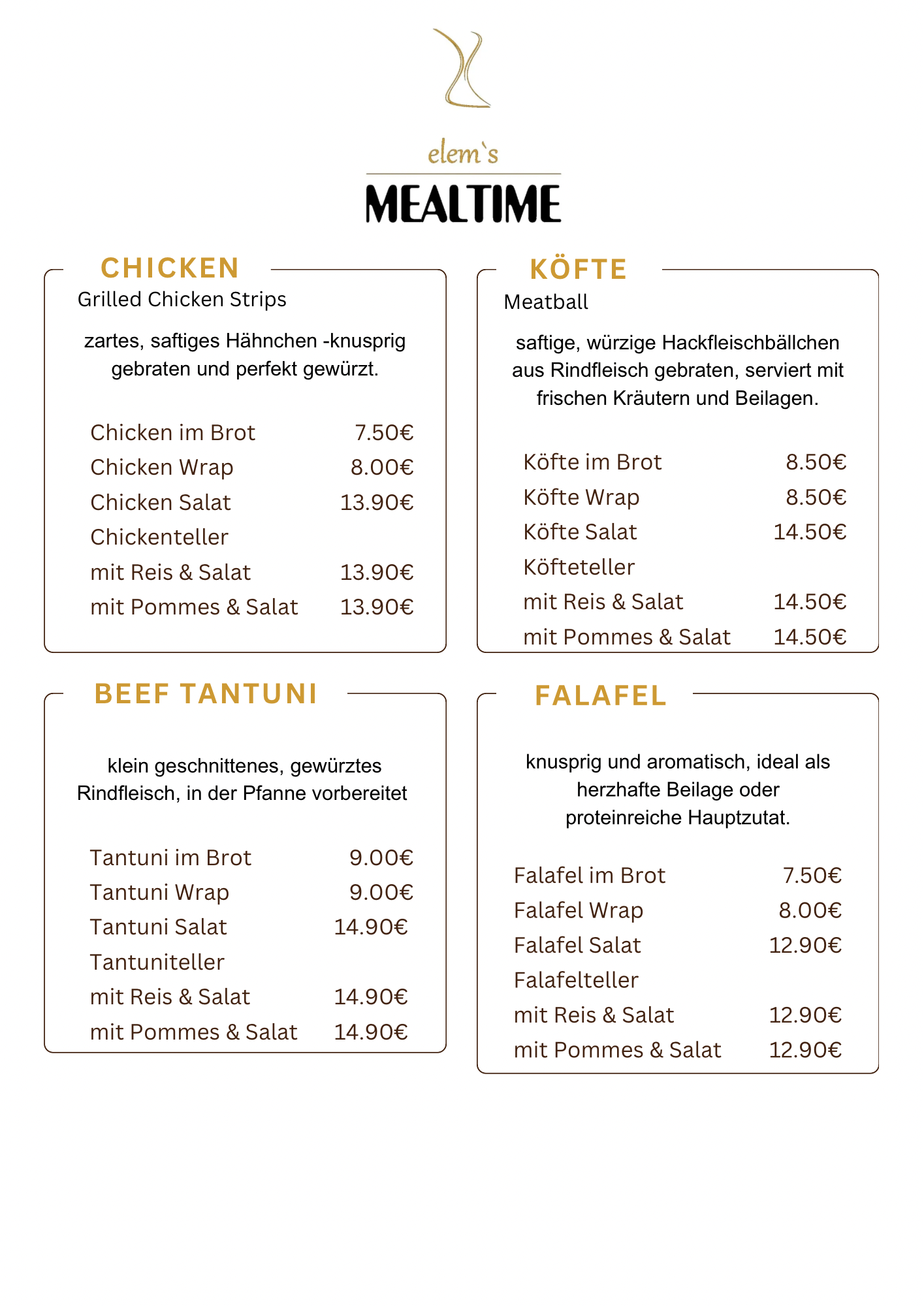 Normale Speisekarte Seite 1