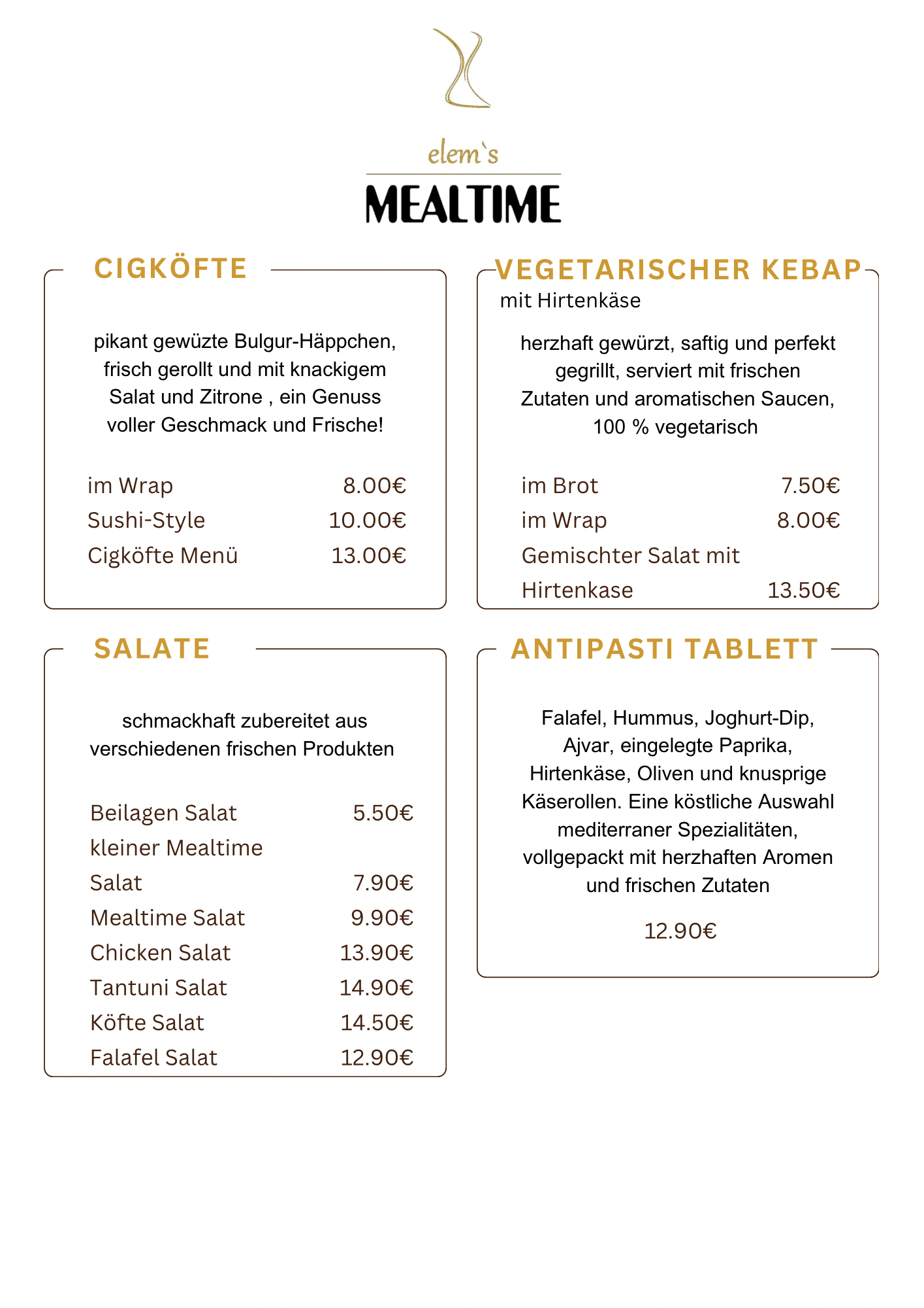 Normale Speisekarte Seite 1