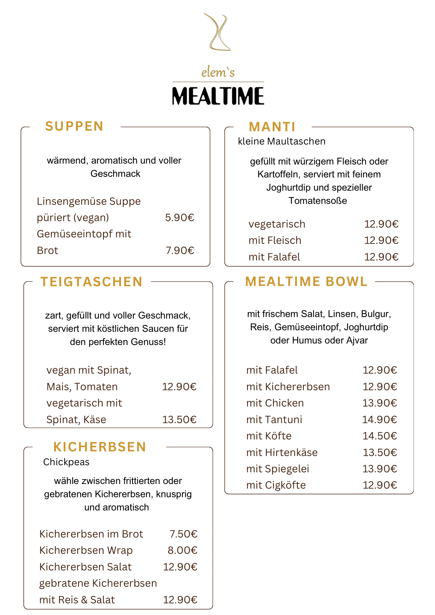 Normale Speisekarte Seite 1