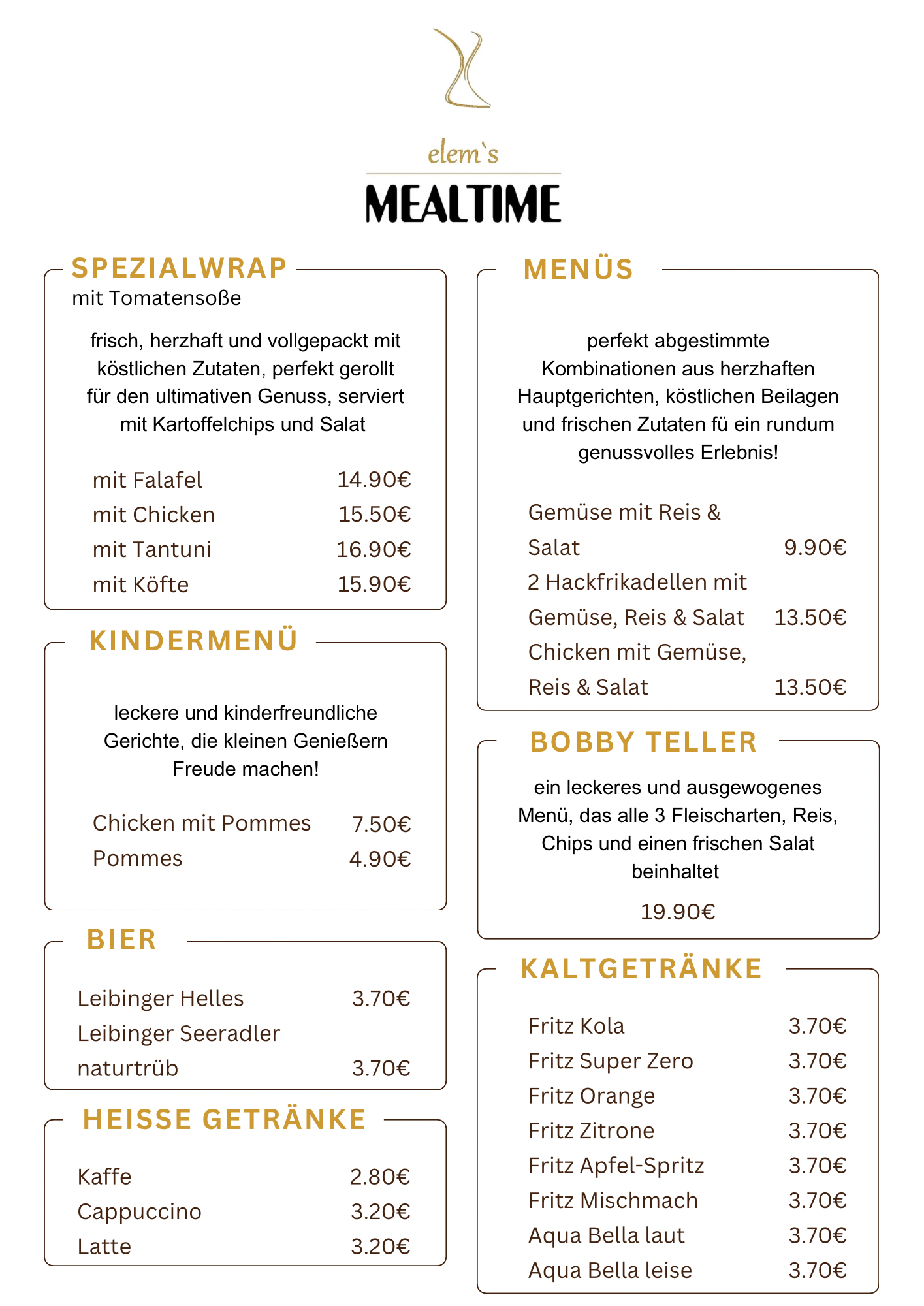 Normale Speisekarte Seite 1